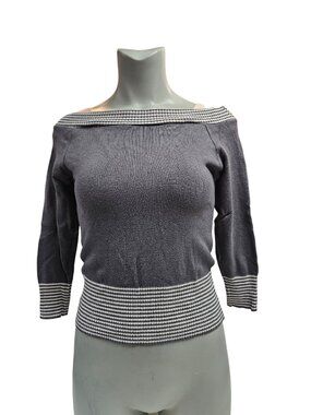 90s - y2k KNITS LANDING gray and pink off shoulder sweater . medium . made in US